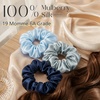 image:imageZIMASILK 100 Pure Mulberry Silk Hair Scrunchies for Women  No Damage  Gentle Elastic Hair Ties for Ponytail Holder  Hair Accessories 3 Pack BlackDusty Blue  Navy Blue  Sky Blue 3pcs