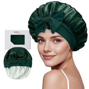 image:imageZIMASILK 100 Mulberry Silk Bonnet for Sleeping Women Long Hair Mint Green  Double Layer Breathable Silk Hair Wrap Cooling Tie Band Stay On Head For Curly Frizzy amp Natural Hair Protection 1PcBlackish Green