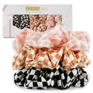 image:imageZIMASILK 100 Pure Mulberry Silk Hair Scrunchies for Women  No Damage  Gentle Elastic Hair Ties for Ponytail Holder  Hair Accessories 3 Pack BlackCheckered Pattern 3pcs