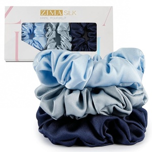 image:imageZIMASILK 100 Pure Mulberry Silk Hair Scrunchies for Women  No Damage  Gentle Elastic Hair Ties for Ponytail Holder  Hair Accessories 3 Pack BlackDusty Blue  Navy Blue  Sky Blue 3pcs
