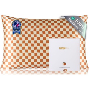 image:imageZIMASILK 100 Pure Mulberry Silk Pillow Cases for Hair and Skin Queen  Soft Hypoallergenic amp Smooth Both Sides Grade 6A Silk Hidden Zipper Gift for Women Men 1pc Queen 20x30 TaupeCheckered