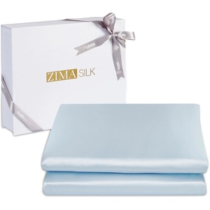 image:imageZIMASILK 19 Momme 100 Mulberry Silk Fitted Sheet  Seamless with Deep Pocket  Soft Silky amp Hypoallergenic for Luxury Sleep  King 78x8016 Chocolate Light Blue