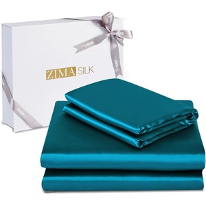 image:imageZIMASILK 19 Momme 100 Pure Mulberry Silk Bed Sheets  4Piece Sheet Set for Sleeping  Soft Breathable amp Hypoallergenic for a Comfortable Sleep  Queen Gray Peacock Blue