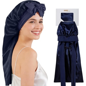 image:imageZIMASILK 19 Momme Long Mulberry Silk Bonnet for Sleeping Women  Double Layer For Long Hair Braids amp Curls Reduces Hair Frizz Sleeping amp Health Care Soft Elastic Tie Band 1PcNavy Blue