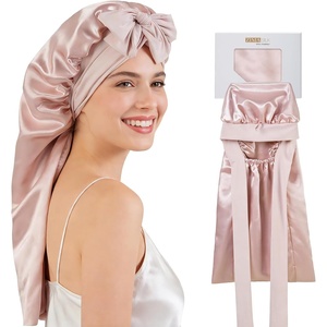 image:imageZIMASILK 19 Momme Long Mulberry Silk Bonnet for Sleeping Women  Double Layer For Long Hair Braids amp Curls Reduces Hair Frizz Sleeping amp Health Care Soft Elastic Tie Band 1PcPink