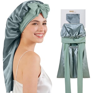 image:imageZIMASILK 19 Momme Long Mulberry Silk Bonnet for Sleeping Women  Double Layer For Long Hair Braids amp Curls Reduces Hair Frizz Sleeping amp Health Care Soft Elastic Tie Band 1PcGrayish Green