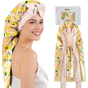 image:imageZIMASILK 19 Momme Long Mulberry Silk Bonnet for Sleeping Women  Double Layer For Long Hair Braids amp Curls Reduces Hair Frizz Sleeping amp Health Care Soft Elastic Tie Band 1PcPink Lemon