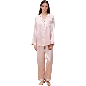 image:imageZIMASILK 22 Momme Pure Mulberry Silk Long Pajama Set for Women  V Neck Trimmed